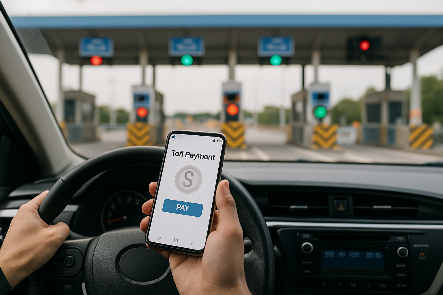 Driver using mobile app for toll payment