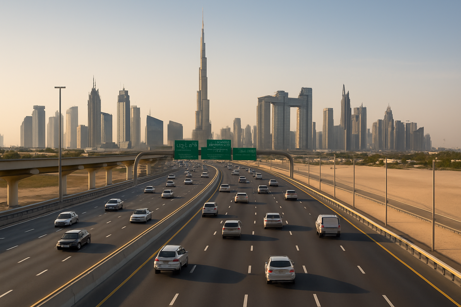 Dubai highway showing smooth traffic flow