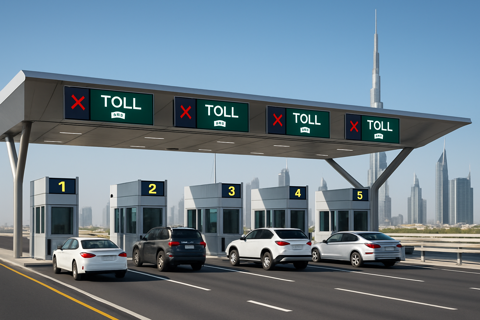Modern toll booth system on Dubai highway